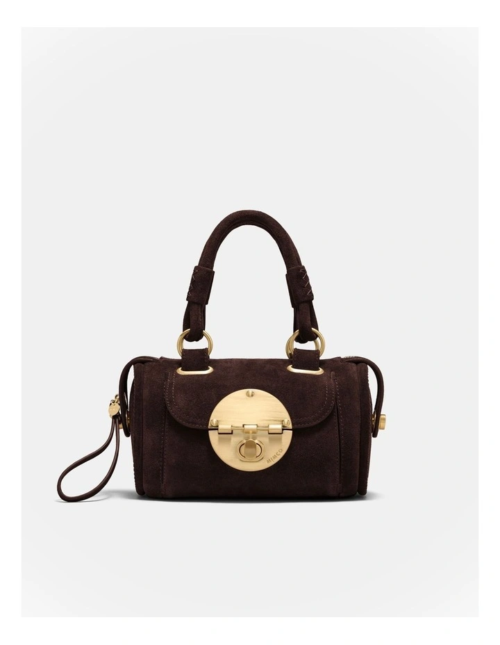 Turnlock Bowler Grab Crossbody Bag in Chocolate image 1