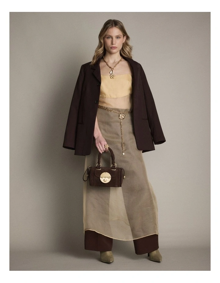Turnlock Bowler Grab Crossbody Bag in Chocolate image 2