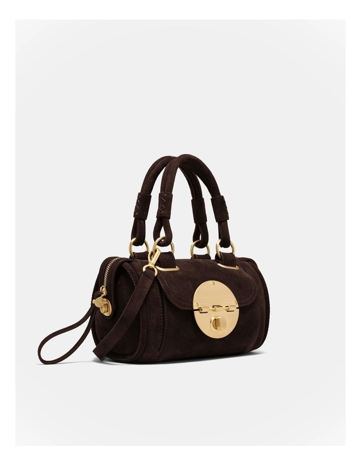 Turnlock Bowler Grab Crossbody Bag in Chocolate image 3