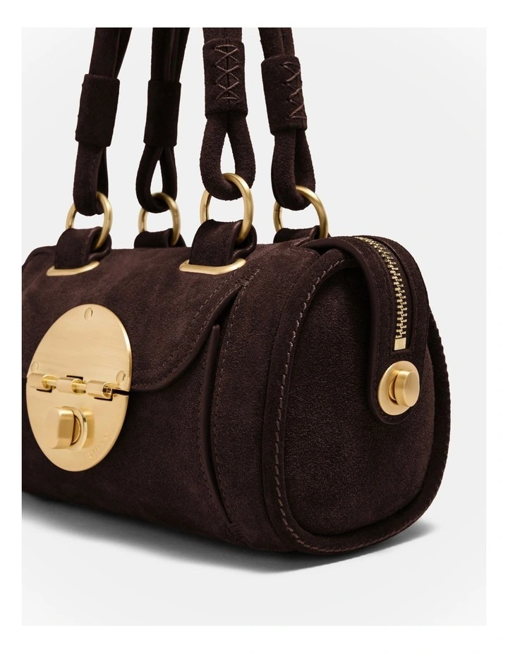 Turnlock Bowler Grab Crossbody Bag in Chocolate image 6