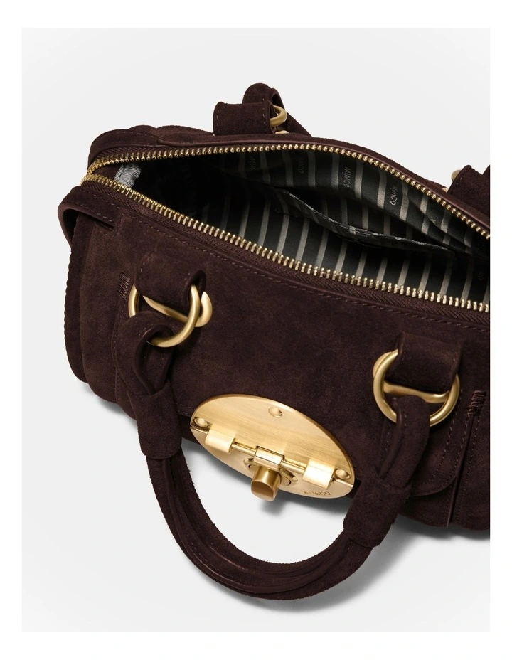 Turnlock Bowler Grab Crossbody Bag in Chocolate image 7