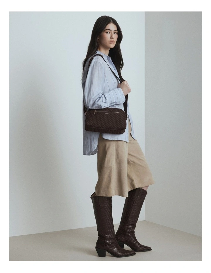 Squad Woven Crossbody Bag in Chocolate image 2