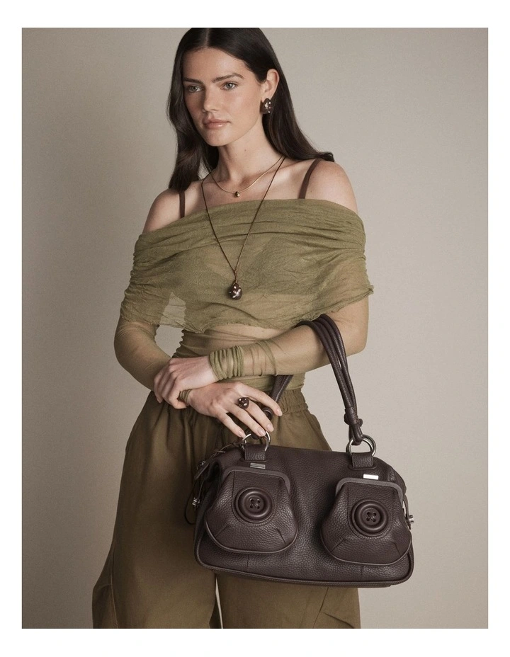 Button Bag Bags Leather in Chocolate image 2
