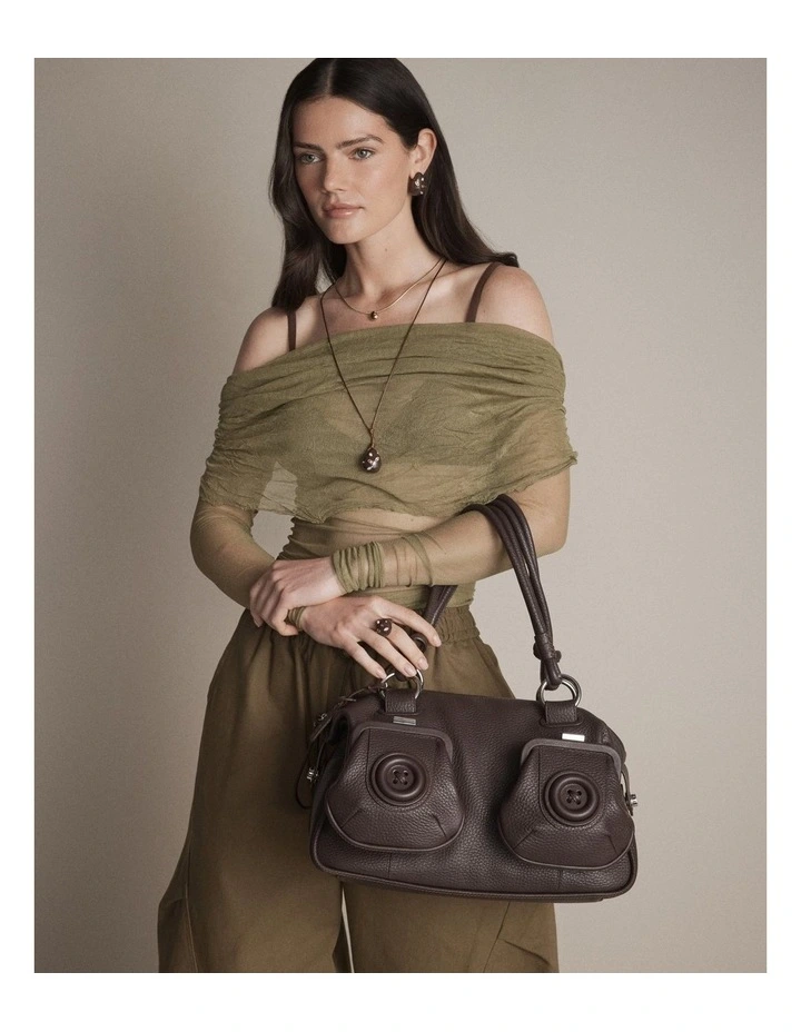 Button Bag Bags Leather in Chocolate image 2