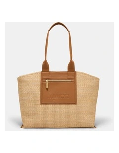 Patch Textured Tote Bag Bags Non Leather in Natural