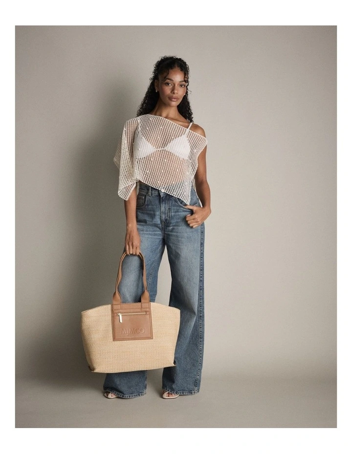 Patch Textured Tote Bag Bags Non Leather in Natural image 2