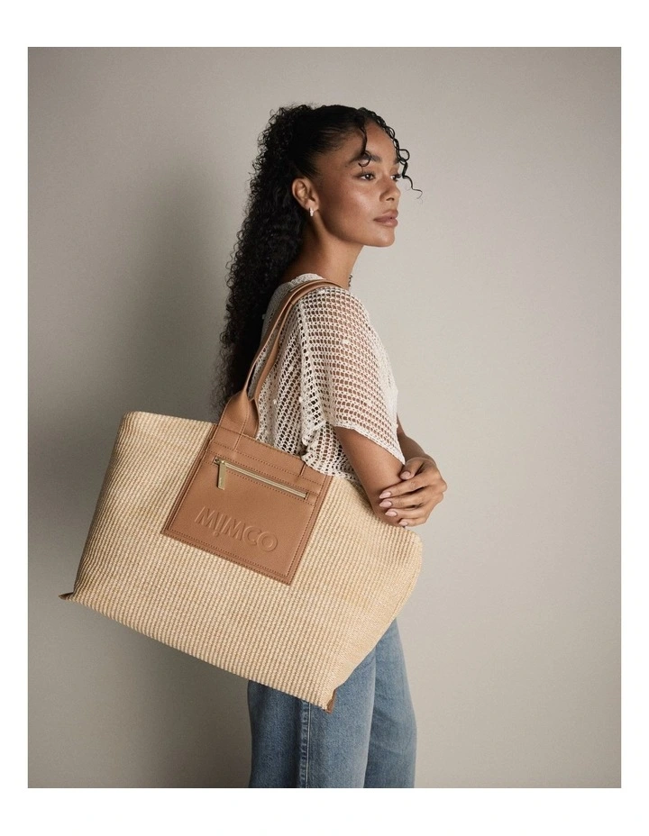 Patch Textured Tote Bag Bags Non Leather in Natural image 4