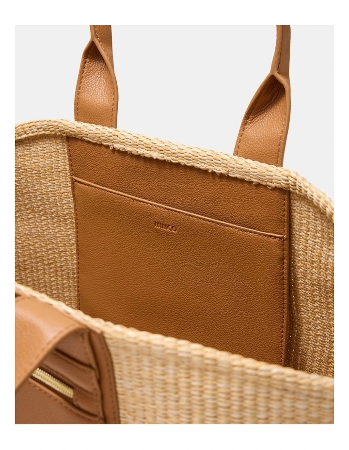 Patch Textured Tote Bag Bags Non Leather in Natural image 7