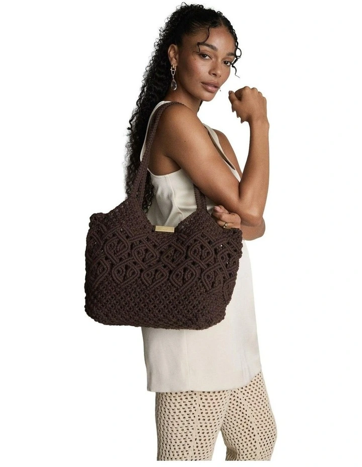 Delta Macrame Tote Bag Bags Non Leather in Chocolate image 3