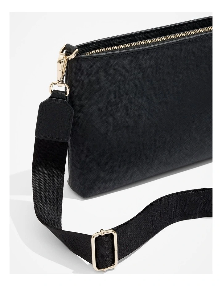 Branded Zip Crossbody Bag in Black image 3