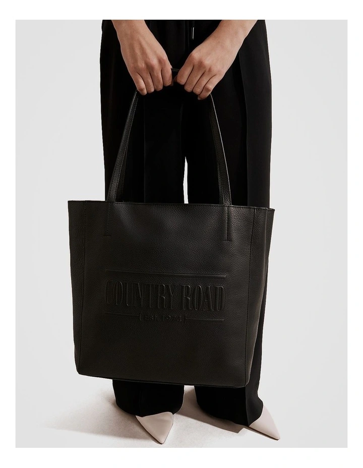 Heritage Leather Shopper in Black image 2