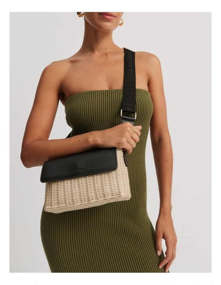 Rattan Crossbody Bag in Black image 2
