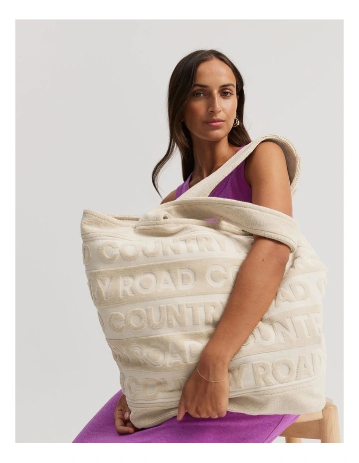 Australian Cotton Monogrammed Terry Tote Bag in Sandstone image 2