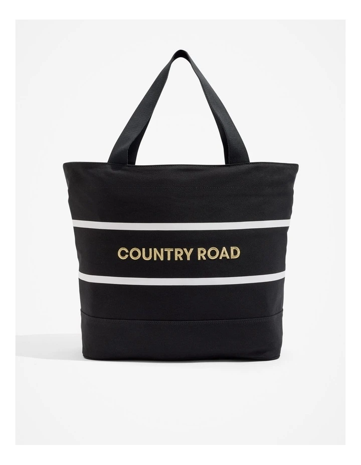 Cotton Metallic Stripe Shopper in Black image 1