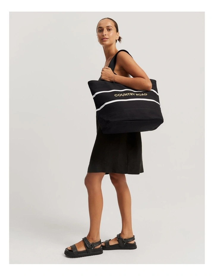 Cotton Metallic Stripe Shopper in Black image 2
