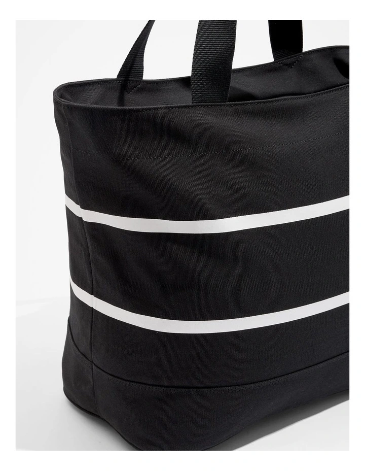 Cotton Metallic Stripe Shopper in Black image 3