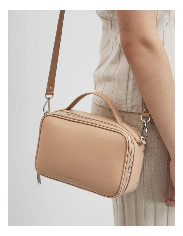 Double Zip Handle Crossbody Bag in Latte image 2