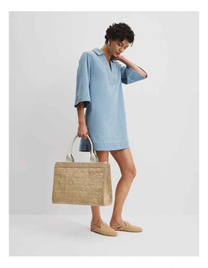 Embroidered Straw Tote in Natural image 2