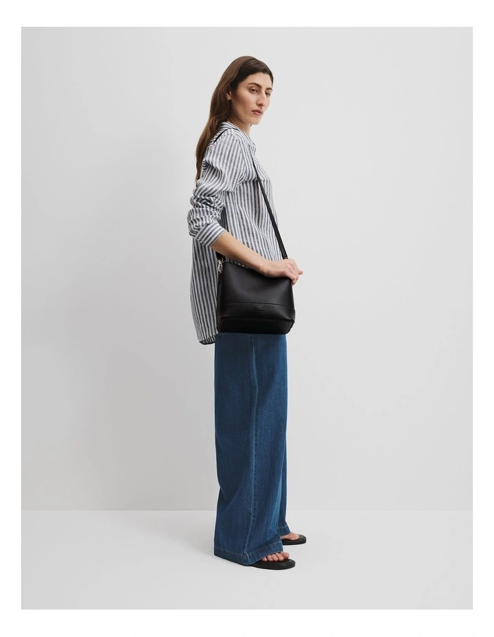 Zip Top Bucket Bag in Black image 2
