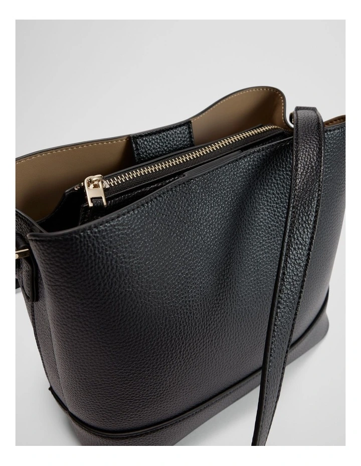 Zip Top Bucket Bag in Black image 4