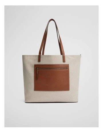 Pocket Reversible Tote Bag in Tan