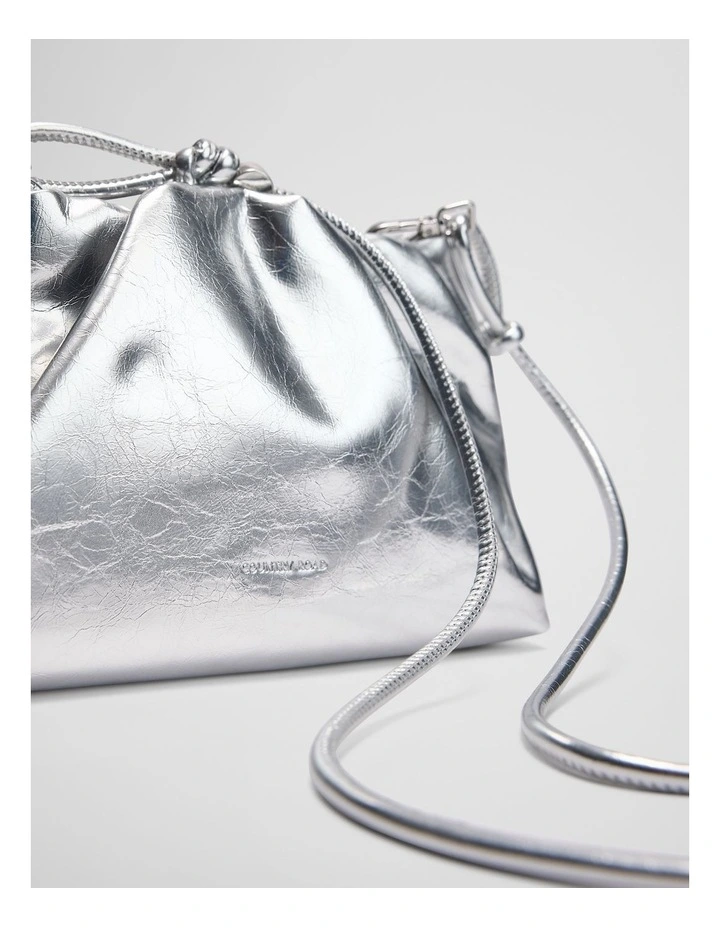 Gathered Pouch Bag in Silver image 3