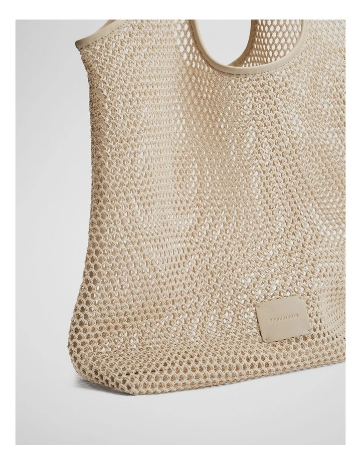 Netted Hobo Shopper Tote Bag in Natural image 3