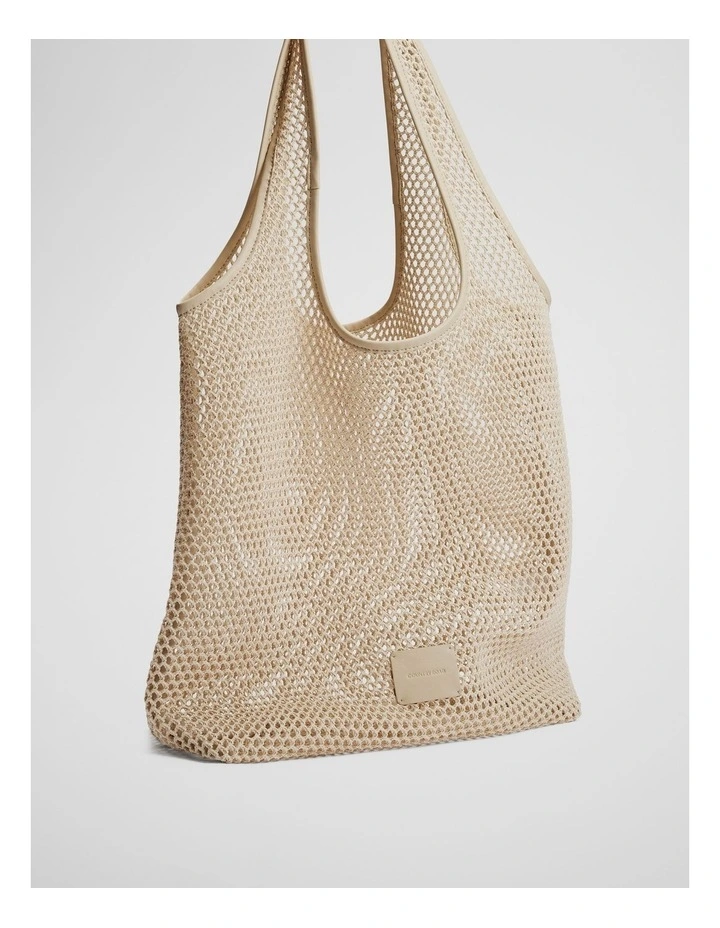 Netted Hobo Shopper Tote Bag in Natural image 4