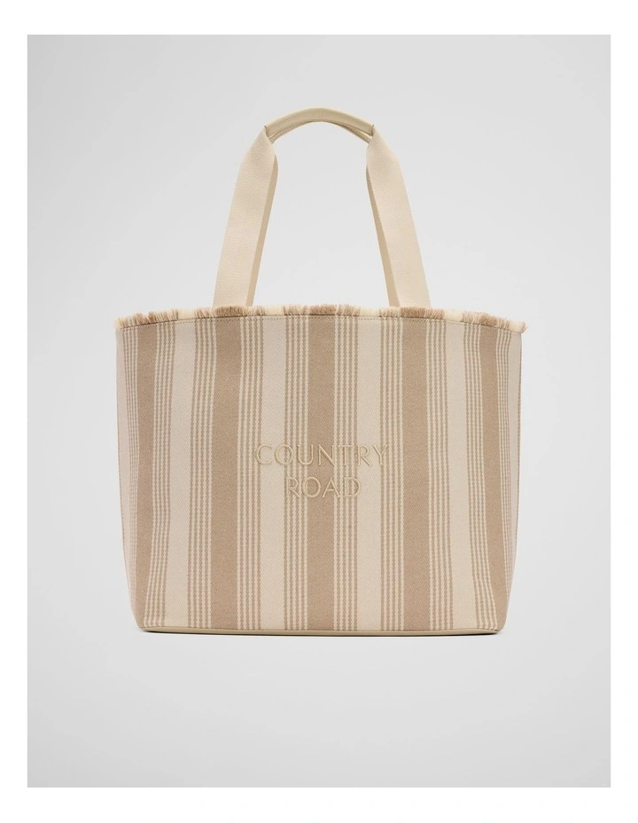 Stripe Fringe Tote in Tahini image 1