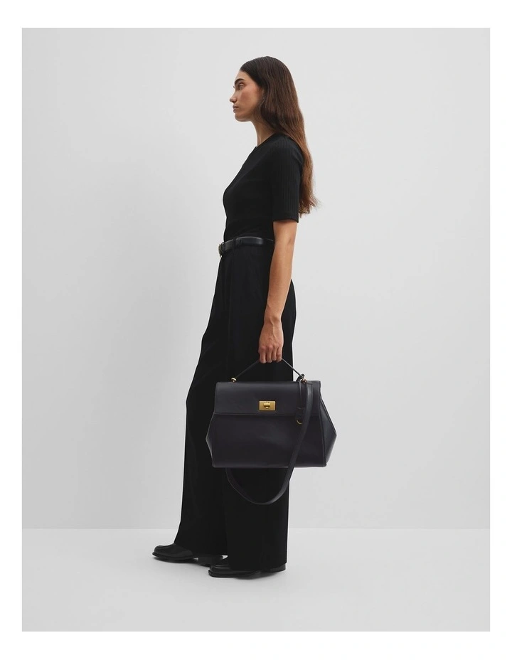 Turn Lock Shoulder Bag in Black image 2