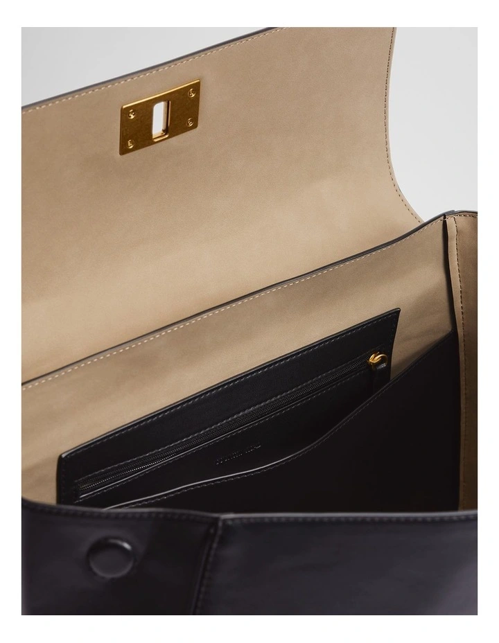 Turn Lock Shoulder Bag in Black image 4