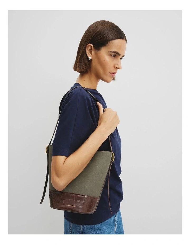 Structured Bucket Bag in Olive image 2