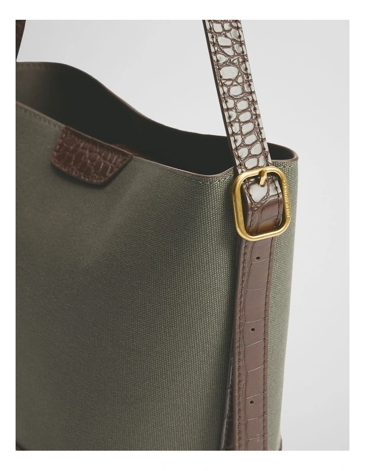 Structured Bucket Bag in Olive image 4