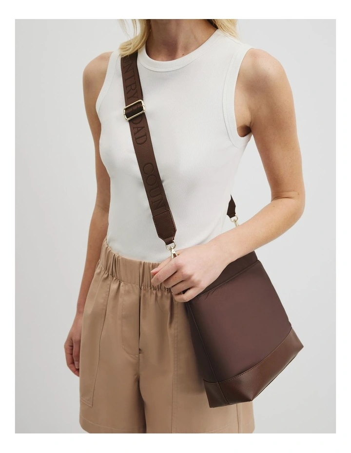 Soft Top Zip Crossbody Bag in Mocha image 2