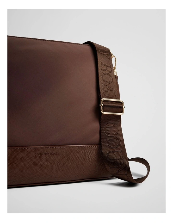 Soft Top Zip Crossbody Bag in Mocha image 3