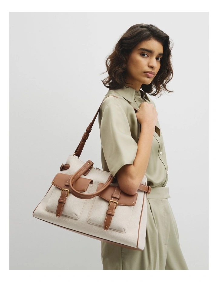 Large Stud Detail Bag in Tan image 2