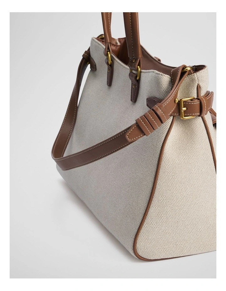 Large Stud Detail Bag in Tan image 3