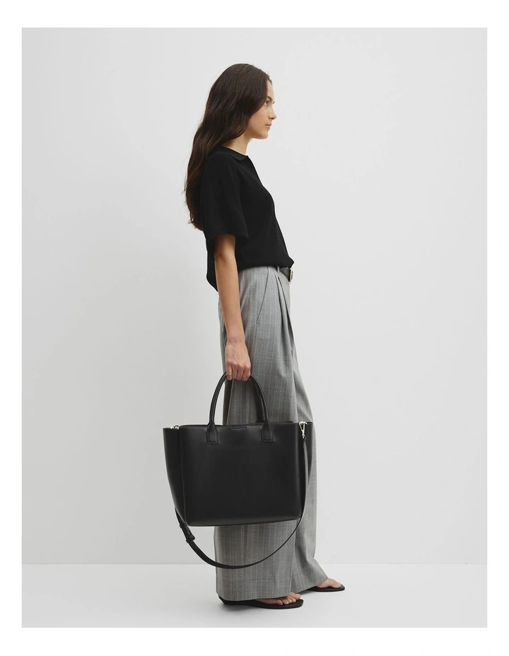 Panelled Work Tote in Black image 2