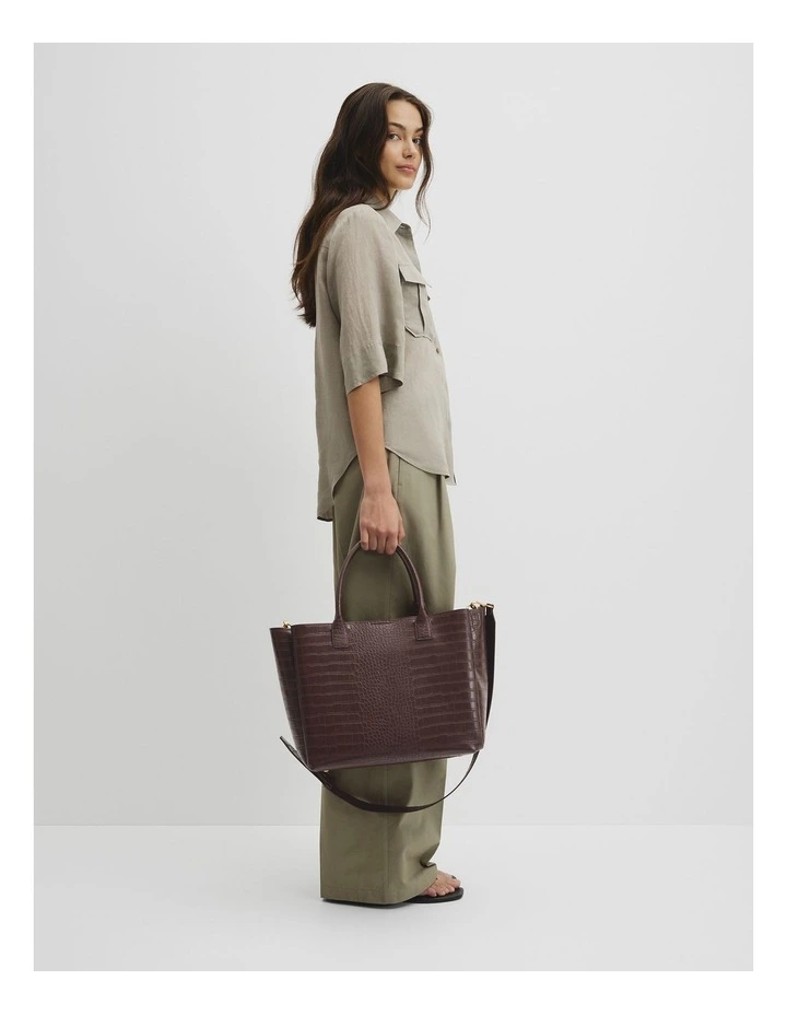Panelled Work Tote in Chocolate image 2