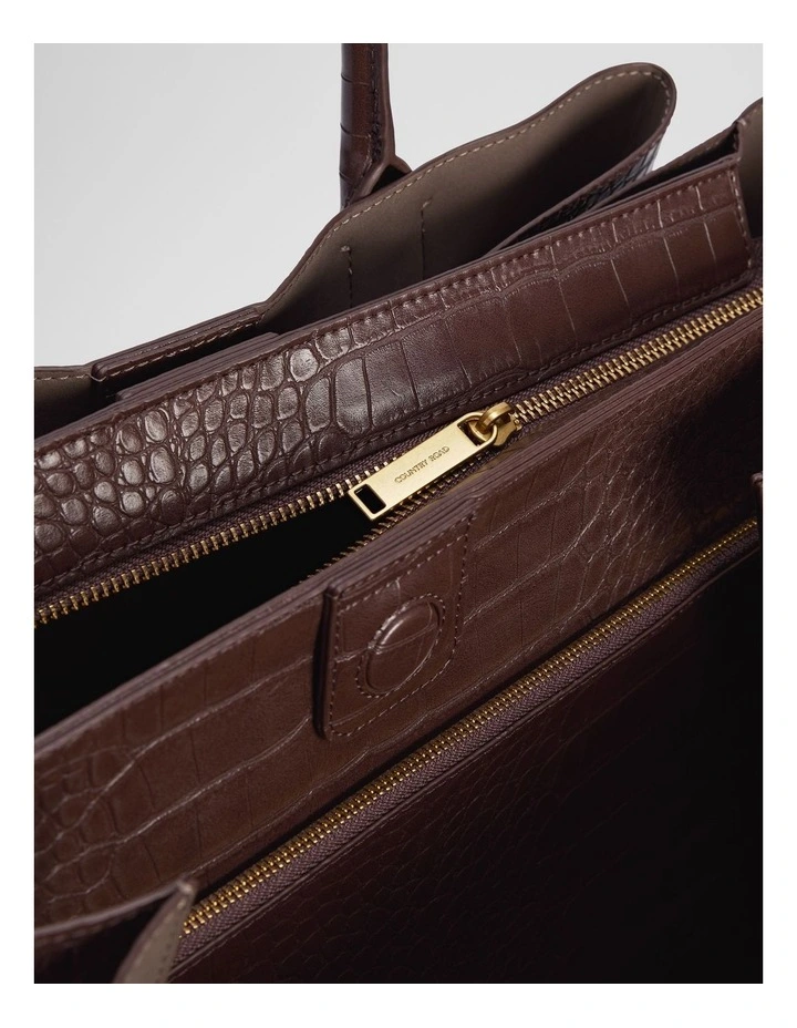 Panelled Work Tote in Chocolate image 4