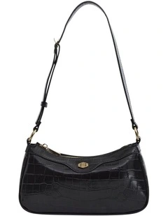 Lara Soulder Bag in Black Croc