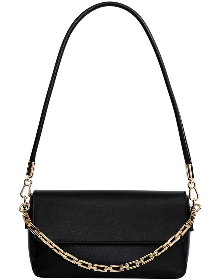 Flora Leather Shoulder Bag in Black image 1