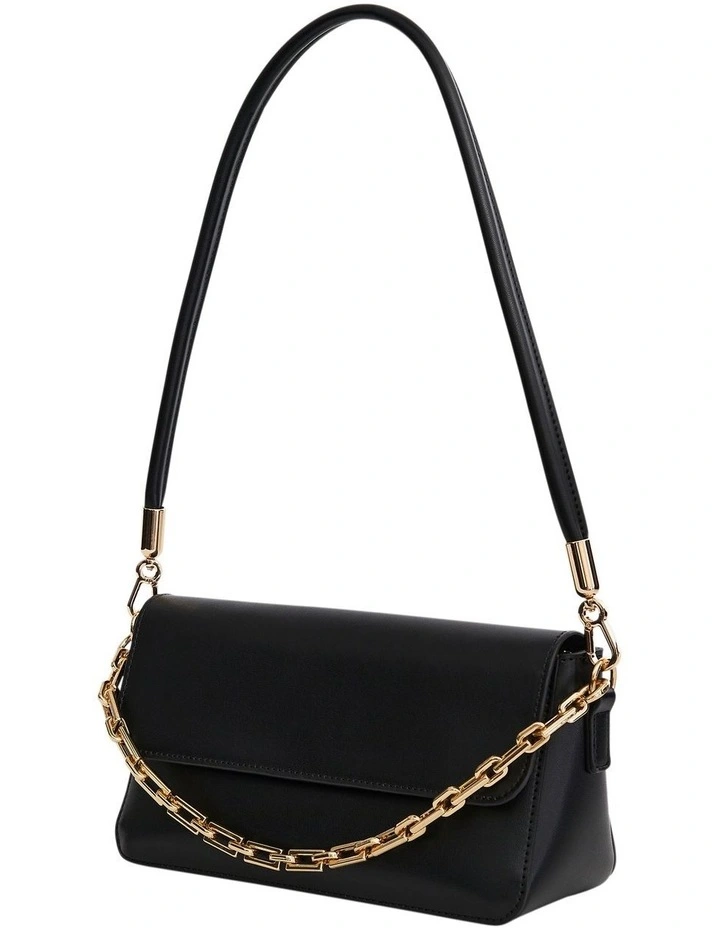 Flora Leather Shoulder Bag in Black image 3