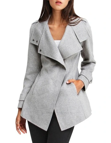 Bad Girl Grey Marl Wool Blend Moto Coat