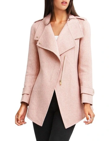 Bad Girl Blush Wool Blend Moto Coat