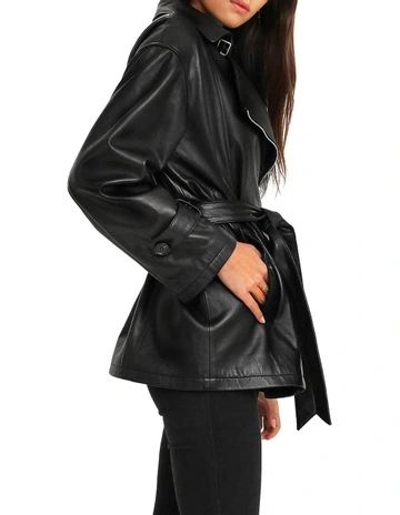 BFF Belted Black Leather Jacket