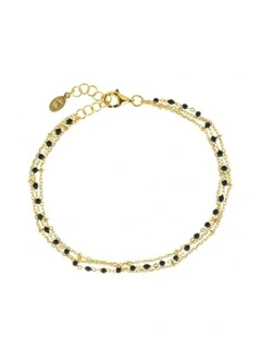 Mocha Gregio Simply Me/Tiny Shiny Double Chain Bracelet w/ Black enamel beads