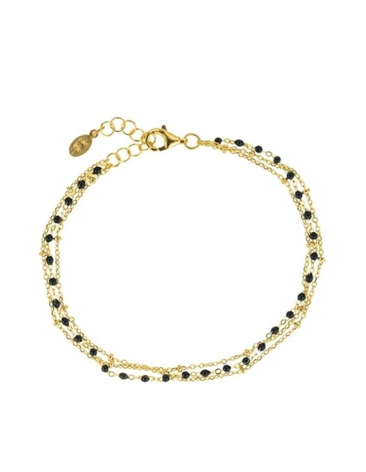 Mocha Gregio Simply Me/Tiny Shiny Double Chain Bracelet w/ Black enamel beads image 1