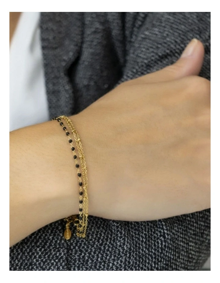 Mocha Gregio Simply Me/Tiny Shiny Double Chain Bracelet w/ Black enamel beads image 2