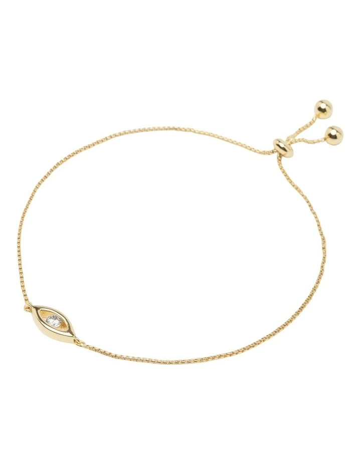 Mocha Adjustable Evil Eye Bracelet with CZ - Light Gold image 2